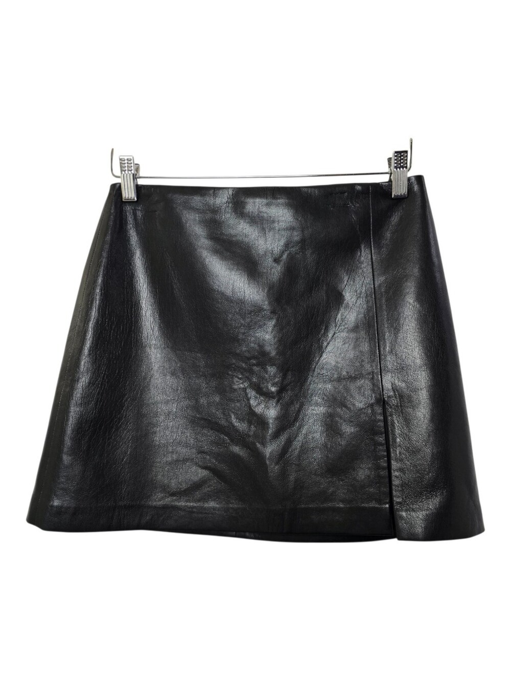 Sunday Best Aritzia Black Faux Leather Micro Mini Skirt Side Slit  Size 6